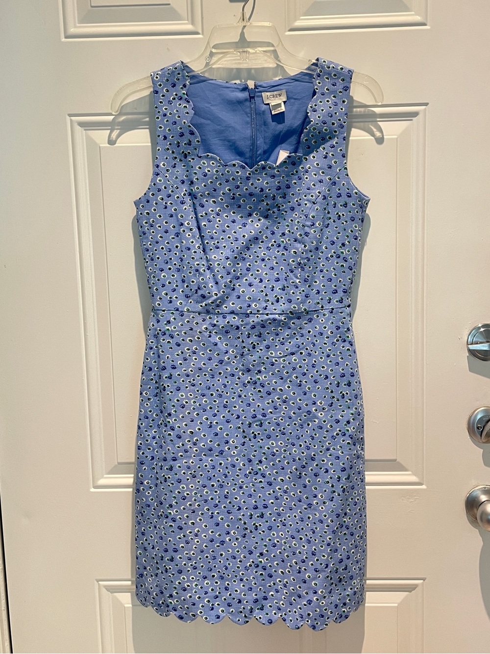 J. Crew Factory Blue Floral Scallop Square Neck A-Line Sheath Mini Dress Size 0 - Picture 4 of 14